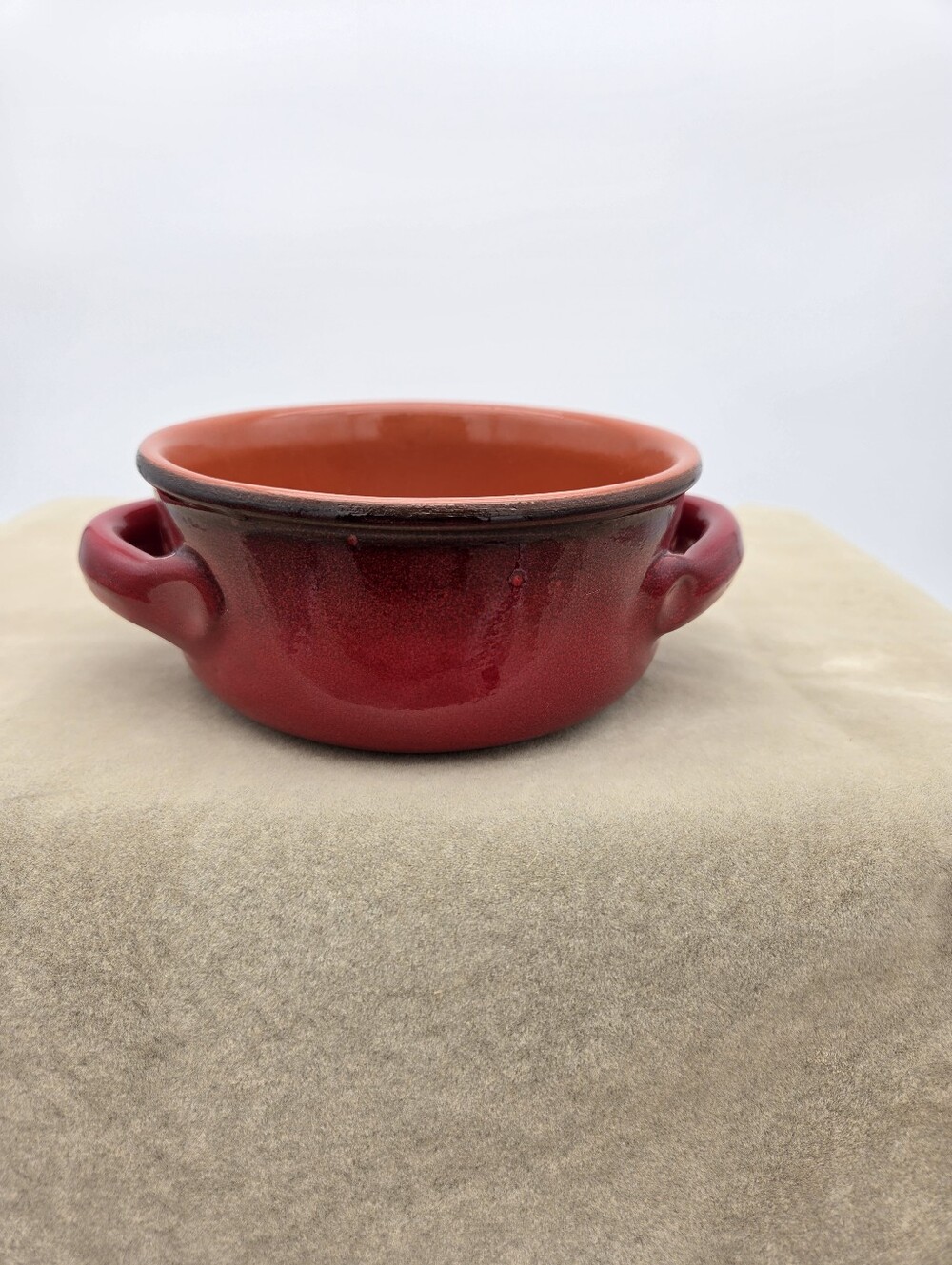 De Silva Pottery Terracotta Crock Soup Bowl Handles 5” Bowl Red Orange Italy